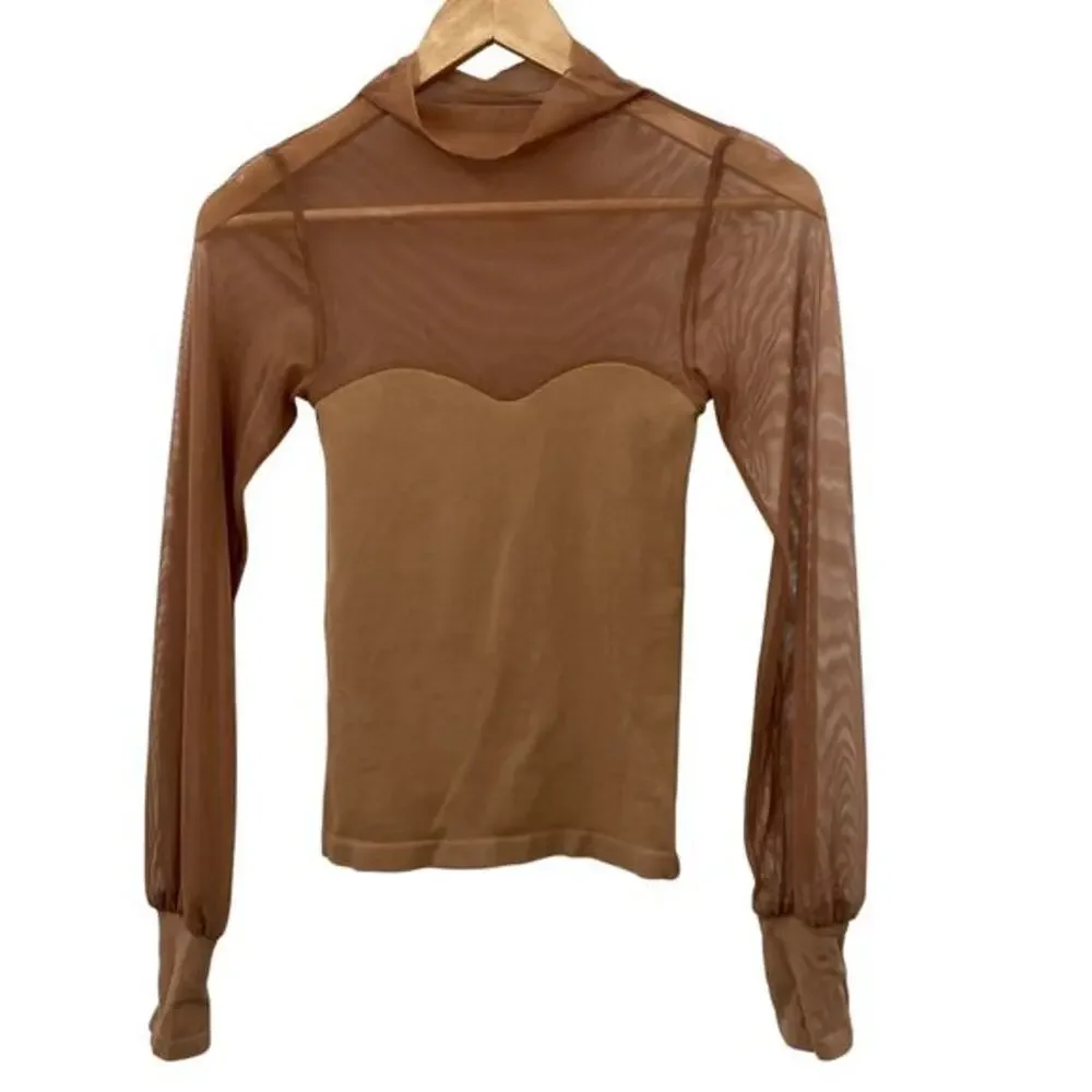 Free people‎ tan Mesh Sleeve Layering top